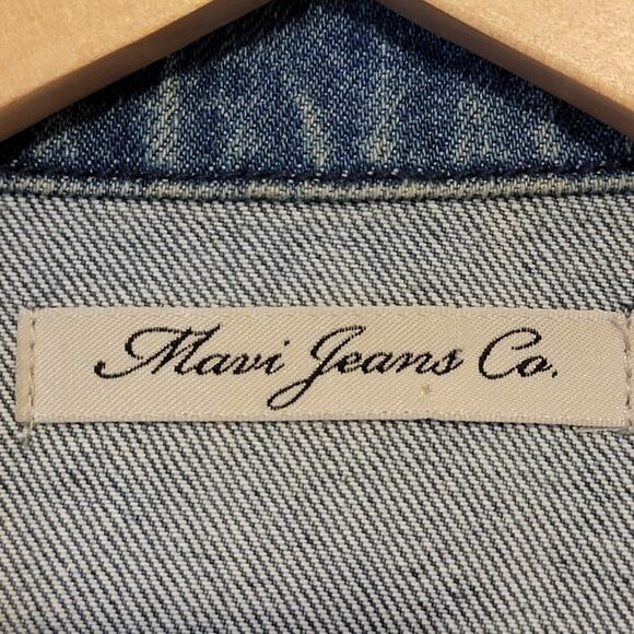 Mavi Jeans Co. Crop Ruffle Shoulder Medium Wash Denim Jacket Size XS - Picture 6 of 8